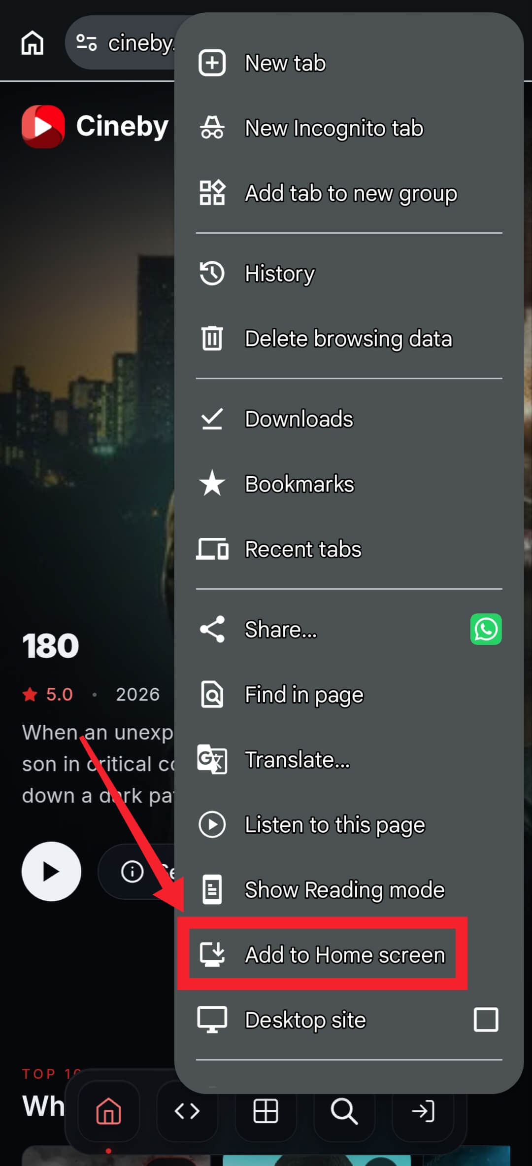 Add Cineby to Home Screen
